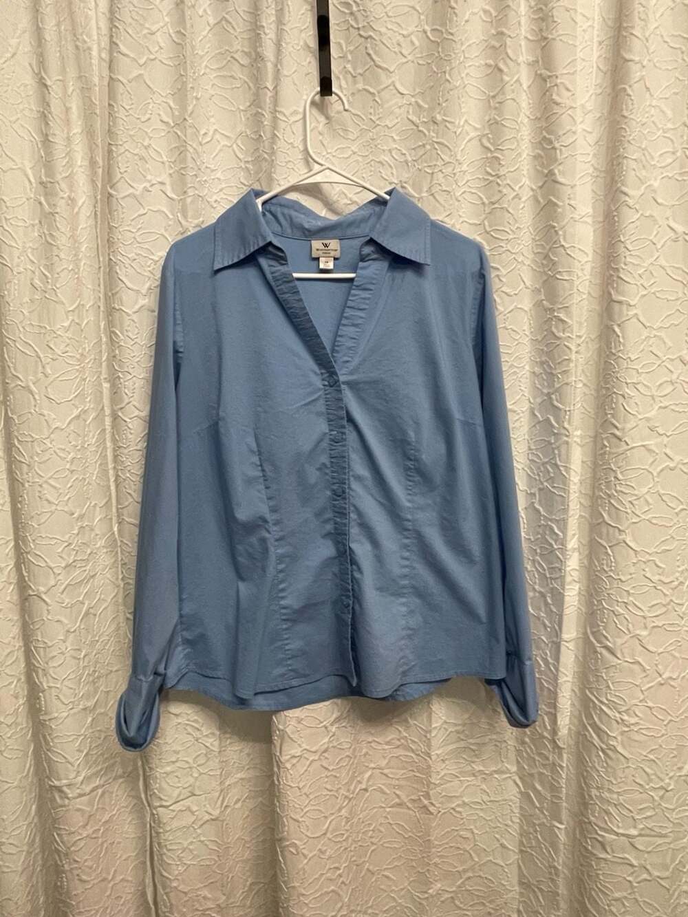Worthington Stretch Button Up Shirt Size 14 Blue Long Sleeve Collared Top